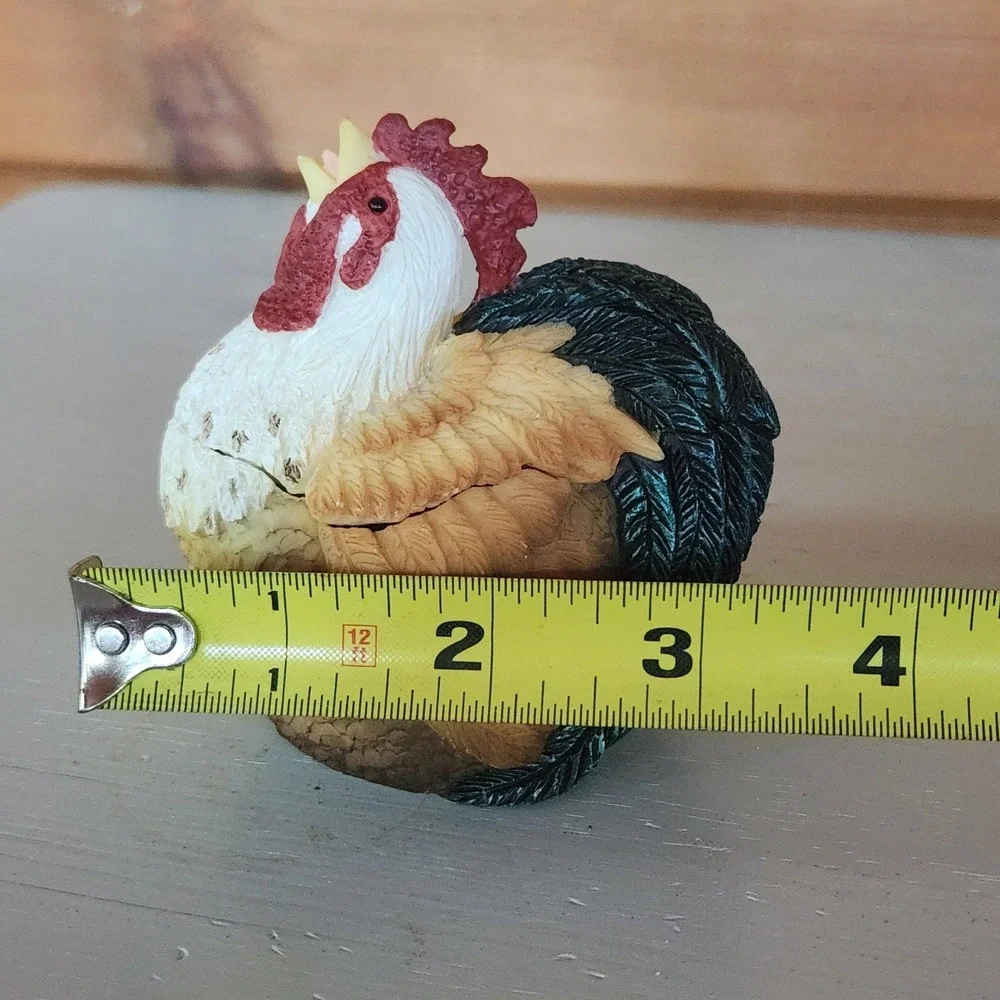 Stone Critter Keeper Trinket Jewelry Box & Lid Rooster Vintage Country Farm Rare